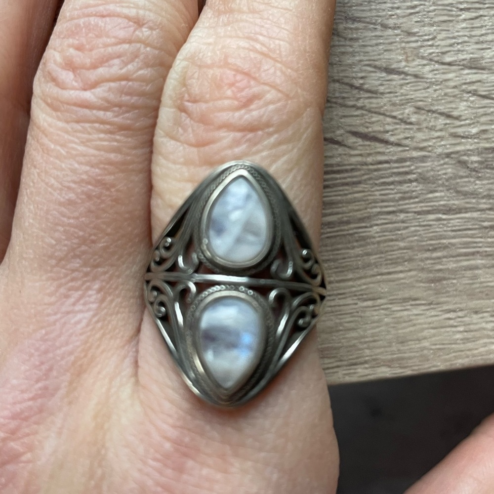 Double Moonstone Ring Sterling Silver - image 2